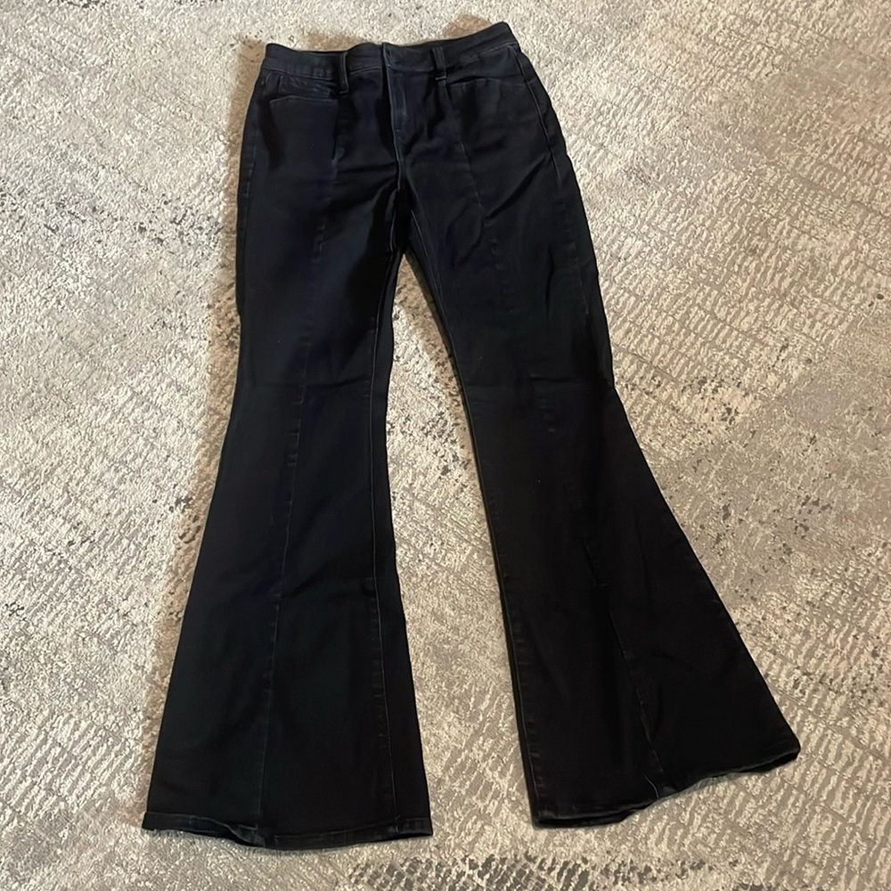 Ladies SOL High rise flare leg black denim jeans w/belt loops zip front Sz 9/29w